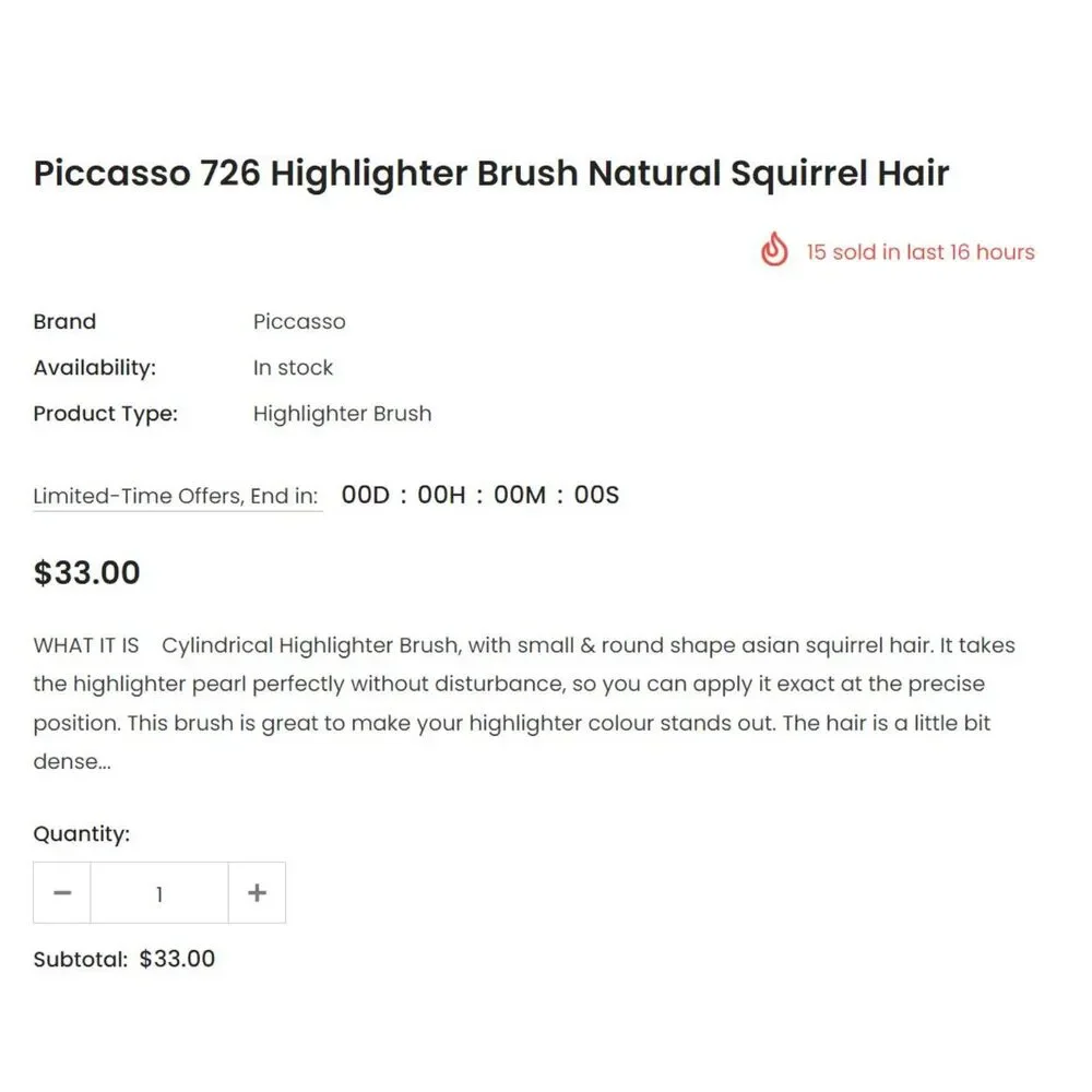 Piccasso Grey Makeup Brush No.726 Highlight Brush  NEW